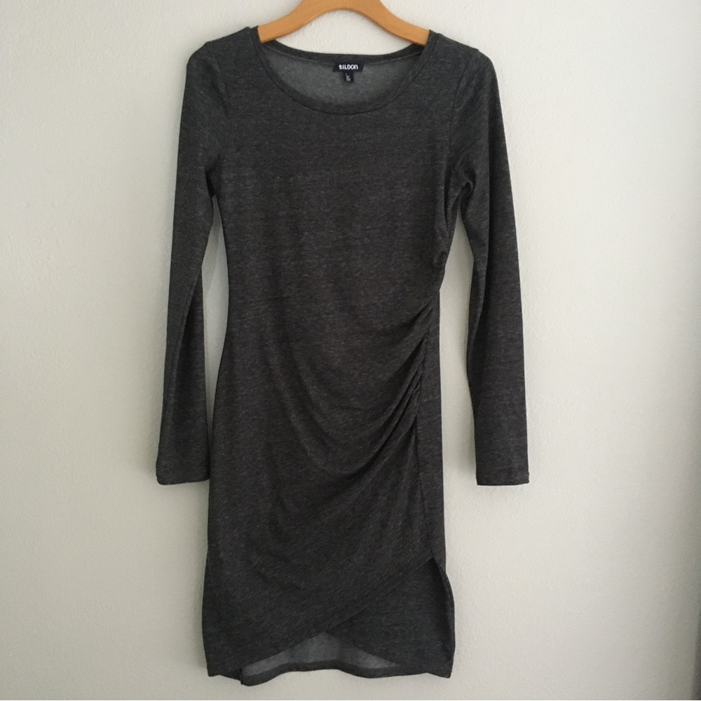 Womens Tildon Long Sleeve Charcoal Gray Dress Sz Small  Fitted Body con, Ruching